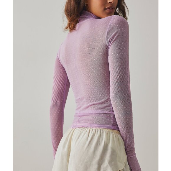 Free People Lilac Long Sleeve Sheer Top Mock Turtleneck NWT S - Picture 2 of 5